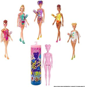 barbie color reveal doll & accessories, sand & sun series, 7 surprises, 1 barbie doll (styles may vay)
