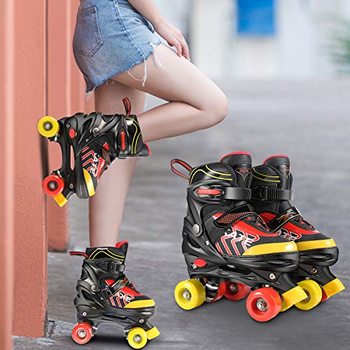 Hikole Kids Roller Skates,Adjustable Size Skates with ABEC-7 Bearing for Boys Girls Ages 6-12, Beginners Roller Skate with Breathable Comfortable Mesh (Black and Yellow,Size S:10C-13C)