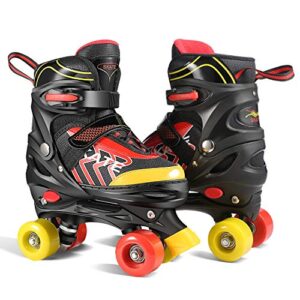 hikole kids roller skates,adjustable size skates with abec-7 bearing for boys girls ages 6-12, beginners roller skate with breathable comfortable mesh (black and yellow,size s:10c-13c)