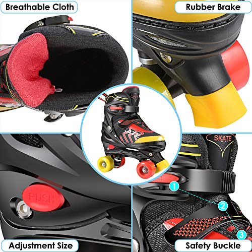 Hikole Kids Roller Skates,Adjustable Size Skates with ABEC-7 Bearing for Boys Girls Ages 6-12, Beginners Roller Skate with Breathable Comfortable Mesh (Black and Yellow,Size S:10C-13C)