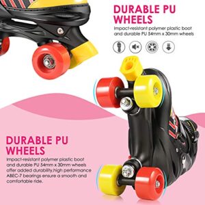 Hikole Kids Roller Skates,Adjustable Size Skates with ABEC-7 Bearing for Boys Girls Ages 6-12, Beginners Roller Skate with Breathable Comfortable Mesh (Black and Yellow,Size S:10C-13C)