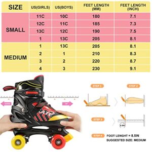 Hikole Kids Roller Skates,Adjustable Size Skates with ABEC-7 Bearing for Boys Girls Ages 6-12, Beginners Roller Skate with Breathable Comfortable Mesh (Black and Yellow,Size S:10C-13C)