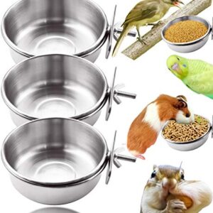 MotBach 3 Pieces Stainless Steel Bird Feeding Dish Cups, Bird Feeder Parrot Food Water Bowls with Clamp, Pet Cage Cups Holder for Bird Parrot Cockatiel Conure Budgies Parakeet Small Animal