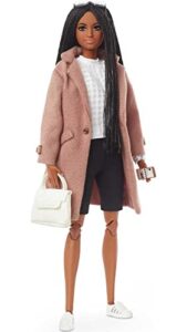 barbie signature @barbiestyle fully poseable fashion doll (12-in brunette with braids) with 2 tops, shorts, skirt, coat, 2 pairs of shoes & accessories, gift for collector