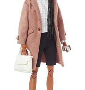 Barbie Signature @BarbieStyle Fully Poseable Fashion Doll (12-in Brunette with Braids) with 2 Tops, Shorts, Skirt, Coat, 2 Pairs of Shoes & Accessories, Gift for Collector