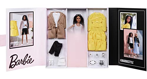 Barbie Signature @BarbieStyle Fully Poseable Fashion Doll (12-in Brunette with Braids) with 2 Tops, Shorts, Skirt, Coat, 2 Pairs of Shoes & Accessories, Gift for Collector