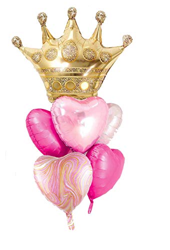 Pink And Gold Large Crown Heart Foil Helium Mylar Balloons Set For Girl's Happy Birthday Pink Princess Party Decorations Baby Shower Party Supplies