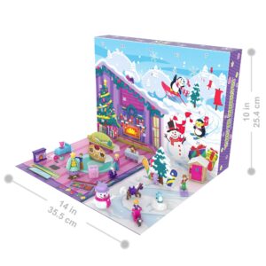 Polly Pocket Advent Calendar with Winter Family Fun Theme & 25 Days of Surprises (34 Total Play Pieces) to Discover: Pocket Family Dolls, Snow Play Vehicles, Toy Treats, Wearable Jewelry & More