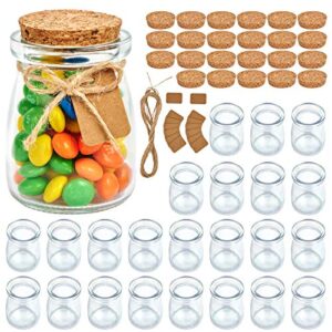 glass favor jar with cork lids, hoa kinh 24 pack 3.4oz glass flavor jars small clear glass container for candy, pudding, jam, yogurt, spices, honey, wedding favors