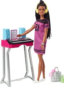 barbie: big city, big dreams barbie “brooklyn” roberts doll (11.5-in, brunette with braids) & music studio playset with keyboard & accessories, gift for 3 to 7 year olds