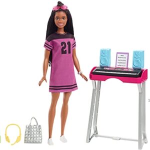 Barbie: Big City, Big Dreams Barbie “Brooklyn” Roberts Doll (11.5-in, Brunette with Braids) & Music Studio Playset with Keyboard & Accessories, Gift for 3 to 7 Year Olds