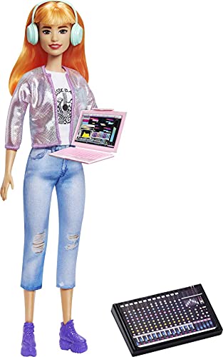 Barbie Career of The Year Music Producer Doll (12-in), Colorful Orange Hair, Trendy Tee, Jacket & Jeans Plus Sound Mixing Board, Computer & Headphone Accessories, Great Toy Gift