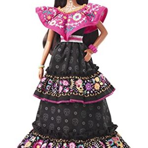 Barbie 2021 Dia De Muertos Doll (11.5-in) Wearing Traditional Embroidered Dress, Flower Crown & Calavera Face Paint, Gift for Collectors