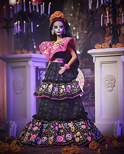 Barbie 2021 Dia De Muertos Doll (11.5-in) Wearing Traditional Embroidered Dress, Flower Crown & Calavera Face Paint, Gift for Collectors