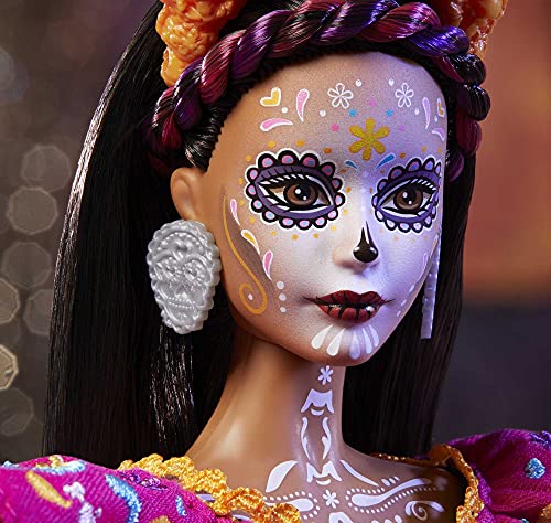 Barbie 2021 Dia De Muertos Doll (11.5-in) Wearing Traditional Embroidered Dress, Flower Crown & Calavera Face Paint, Gift for Collectors