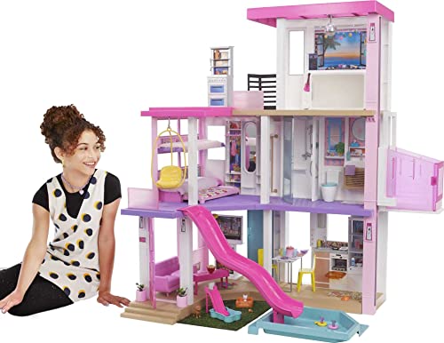 Barbie DreamHouse, Doll House Playset with 75+ Furniture & Accessories, 10 Play Areas, Lights & Sounds, Wheelchair-Accessible Elevator