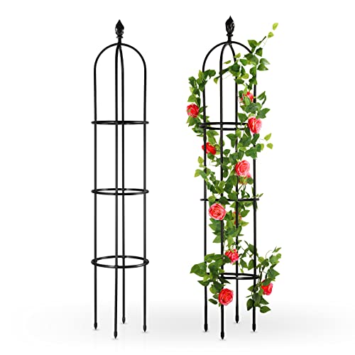 Yotoworth Garden Trellis for Climbing Plants Outdoor Indoor Pot, 6Ft Tall Metal with Plastic Coated Rustproof Plant Support Climbing Vines, Garden Obelisk Trellis, Lightweight, Black, 1pc