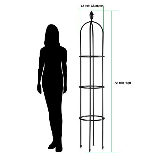 Yotoworth Garden Trellis for Climbing Plants Outdoor Indoor Pot, 6Ft Tall Metal with Plastic Coated Rustproof Plant Support Climbing Vines, Garden Obelisk Trellis, Lightweight, Black, 1pc