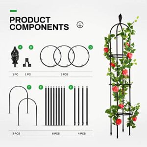 Yotoworth Garden Trellis for Climbing Plants Outdoor Indoor Pot, 6Ft Tall Metal with Plastic Coated Rustproof Plant Support Climbing Vines, Garden Obelisk Trellis, Lightweight, Black, 1pc