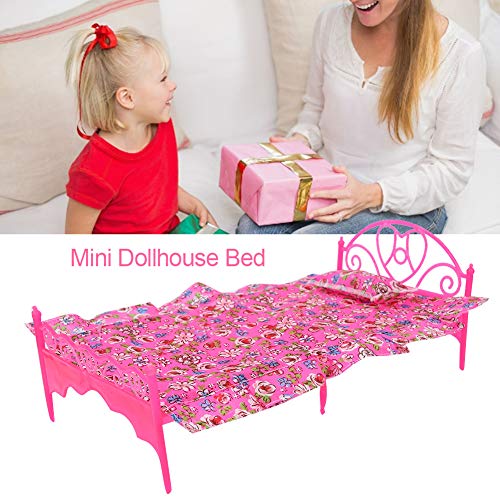 Fockety Safe Interesting Delicate Mini Dollhouse Bed, Dolls House Bed, Bedroom Furniture for Children Great Gift Girls Kids