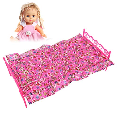 Fockety Safe Interesting Delicate Mini Dollhouse Bed, Dolls House Bed, Bedroom Furniture for Children Great Gift Girls Kids