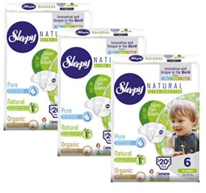 sleepy natural diapers size 6 - organic diapers highly absorbent and hypoallergenic bamboo baby diapers for girls and boys - disposable diapers 60 count - size 6 diapers, child weight 33-55 lbs