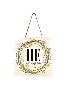 farmhouse easter hanging wood wall mini sign (he is risen wreath)