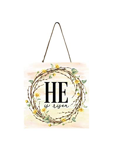 Farmhouse Easter Hanging Wood Wall Mini Sign (He is Risen Wreath)