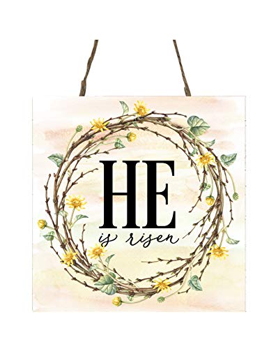 Farmhouse Easter Hanging Wood Wall Mini Sign (He is Risen Wreath)