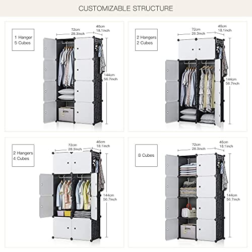 GEORGE&DANIS Portable Closet Wardrobe Cube Storage Cube Organizer Cube Shelf Armoire Bedroom Dresser (28x18x56 inches) 2x4 Tiers, Black