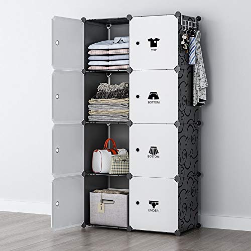 GEORGE&DANIS Portable Closet Wardrobe Cube Storage Cube Organizer Cube Shelf Armoire Bedroom Dresser (28x18x56 inches) 2x4 Tiers, Black