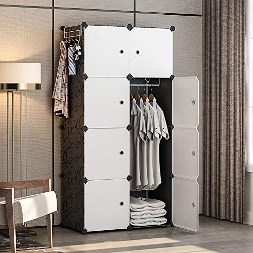 GEORGE&DANIS Portable Closet Wardrobe Cube Storage Cube Organizer Cube Shelf Armoire Bedroom Dresser (28x18x56 inches) 2x4 Tiers, Black