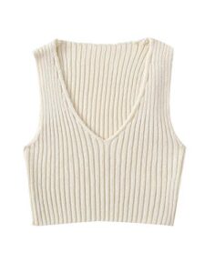 sweatyrocks women's v-neck ribbed-knit sleeveless crop vest tank top beige s