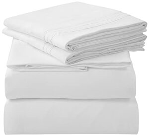 royale linens - 4 piece full bed sheet - soft brushed microfiber 1800 bedding set - 1 fitted sheet, 1 flat sheet, 2 pillow case - wrinkle & fade resistant luxury full size sheet set (full, white)