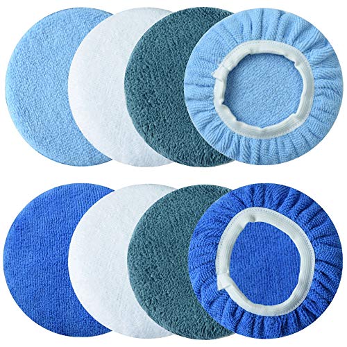 Boltigen Car Polishing Bonnet Pads-8pcs 9 to 10 Inches Soft Microfiber Bonnet Buffing Pad Covers Polishing Bonnet for Most 9 to 10 Inches Car Polishers (9-10inch-8pcs 4colors)