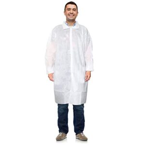 ezgoodz white disposable lab coat 3x-large, pack of 10 disposable lab coats for adults, breathable pp 35 gsm painting lab coat disposable with elastic wrists, loop fasteners, unisex ppe coat no pocket