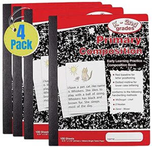 1intheoffice primary composition notebook k-2, composition notebook for kids, wide ruled composition notebook, kids notebooks for school, 100/sheets, red/marble, 7.5" x 9.75", 4/pack
