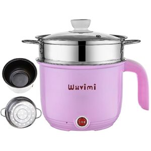 wxvimi electric noodle pot,electric cooking pot,rapid noodles cooker,1.8l electric ramen cooker with steamer,non-stick mini hot pot electric,suitable for pasta,dumplings,eggs,soup,porridge(pink)