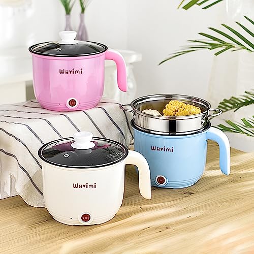 Wxvimi Electric Noodle Pot,Electric Cooking Pot,Rapid Noodles Cooker,1.8L Electric Ramen Cooker with Steamer,Non-Stick Mini Hot Pot Electric,Suitable for Pasta,Dumplings,Eggs,Soup,Porridge(Pink)