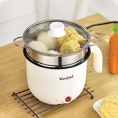 Wxvimi Electric Noodle Pot,Electric Cooking Pot,Rapid Noodles Cooker,1.8L Electric Ramen Cooker with Steamer,Non-Stick Mini Hot Pot Electric,Suitable for Pasta,Dumplings,Eggs,Soup,Porridge(Pink)