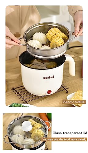 Wxvimi Electric Noodle Pot,Electric Cooking Pot,Rapid Noodles Cooker,1.8L Electric Ramen Cooker with Steamer,Non-Stick Mini Hot Pot Electric,Suitable for Pasta,Dumplings,Eggs,Soup,Porridge(Pink)