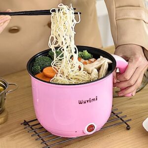 Wxvimi Electric Noodle Pot,Electric Cooking Pot,Rapid Noodles Cooker,1.8L Electric Ramen Cooker with Steamer,Non-Stick Mini Hot Pot Electric,Suitable for Pasta,Dumplings,Eggs,Soup,Porridge(Pink)