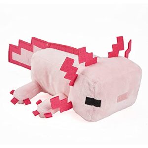 mattel minecraft basic 8-inch plush axolotl stuffed animal figure, soft doll inspired by video game character