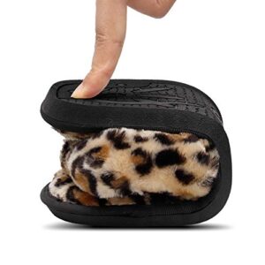 JOINFREE Thong Slippers Womens Fuzzy Open Toe House Slippers Slides for Women Leopard Gold 11-12 M