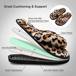 JOINFREE Thong Slippers Womens Fuzzy Open Toe House Slippers Slides for Women Leopard Gold 11-12 M