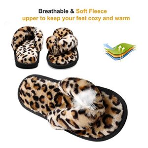 JOINFREE Thong Slippers Womens Fuzzy Open Toe House Slippers Slides for Women Leopard Gold 11-12 M