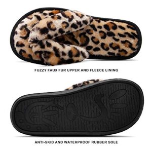 JOINFREE Thong Slippers Womens Fuzzy Open Toe House Slippers Slides for Women Leopard Gold 11-12 M