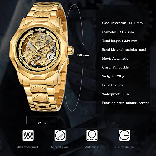 Tiong Men Mechanical Watches Automatic Self-Wind Golden Transparent Fashion Mesh Steel Wristwatch Skeleton Male Hot Hour