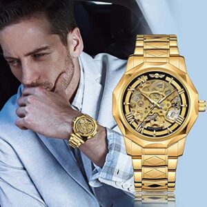 Tiong Men Mechanical Watches Automatic Self-Wind Golden Transparent Fashion Mesh Steel Wristwatch Skeleton Male Hot Hour