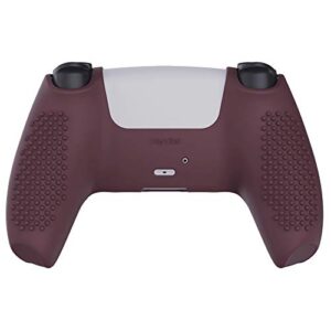 eXtremeRate PlayVital Wine Red 3D Studded Edition Anti-Slip Silicone Cover Skin for ps5 Controller, Soft Rubber Case for ps5 Wireless Controller with 6 Black Thumb Grip Caps
